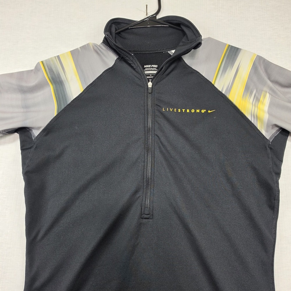 Nike Pro Black Grey Yellow Livestrong 1/4 Zip Long Sleeve L Athleisure Athletic - Picture 3 of 11